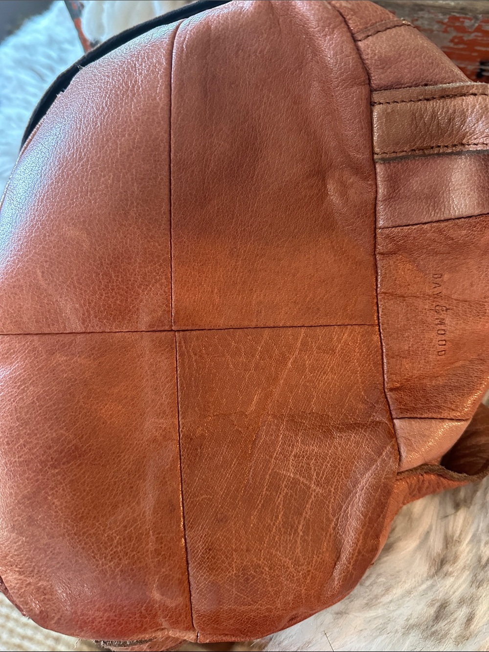 Vintage Brown Leather Drawstring Backpack day & mood - Picture 8 of 8